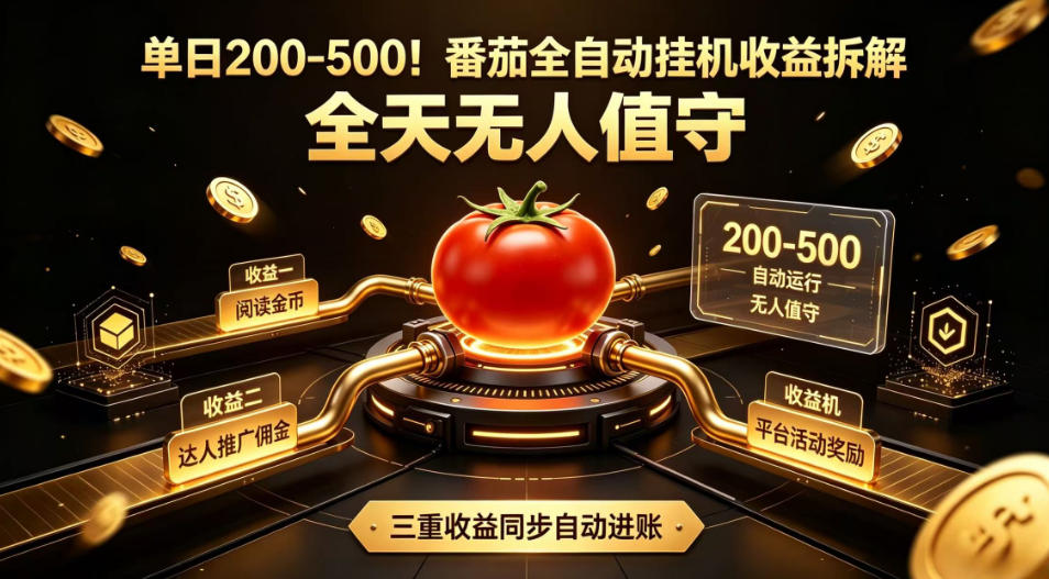 单日200-500！番茄全自动挂G收益拆解，全天无人值守，矩阵操作收益翻倍【揭秘】|云雀资源分享