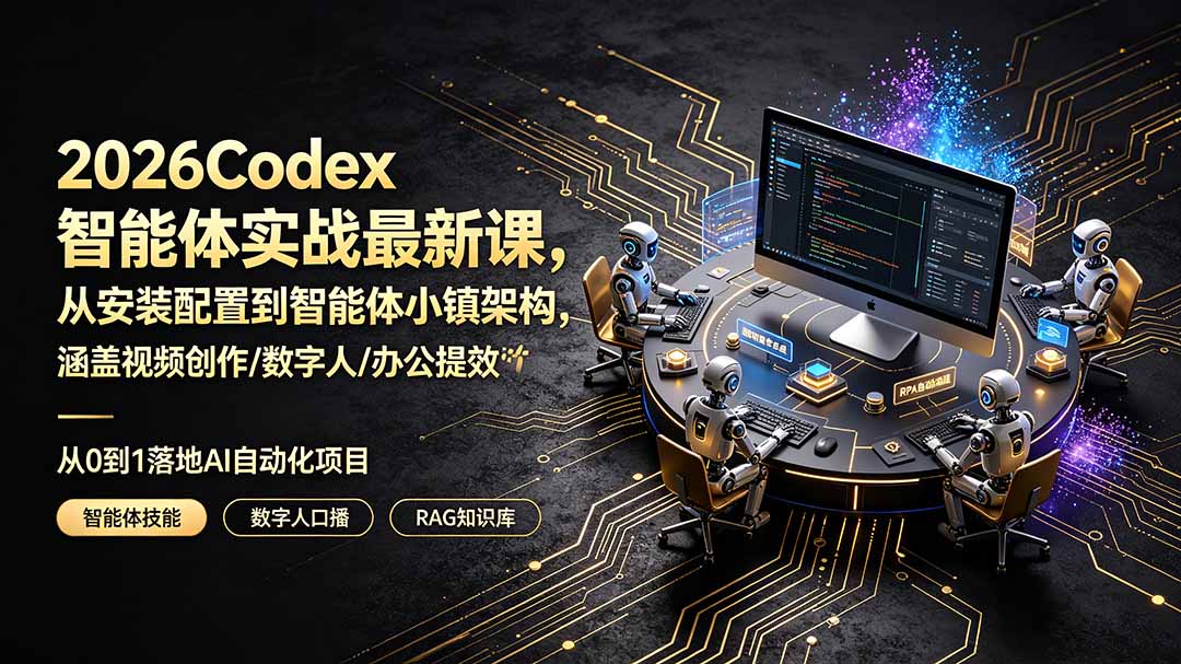 2026Codex智能体实战最新课,从安装配置到智能体小镇架构,涵盖视频创作/数字人/办公提效全技能|云雀资源分享