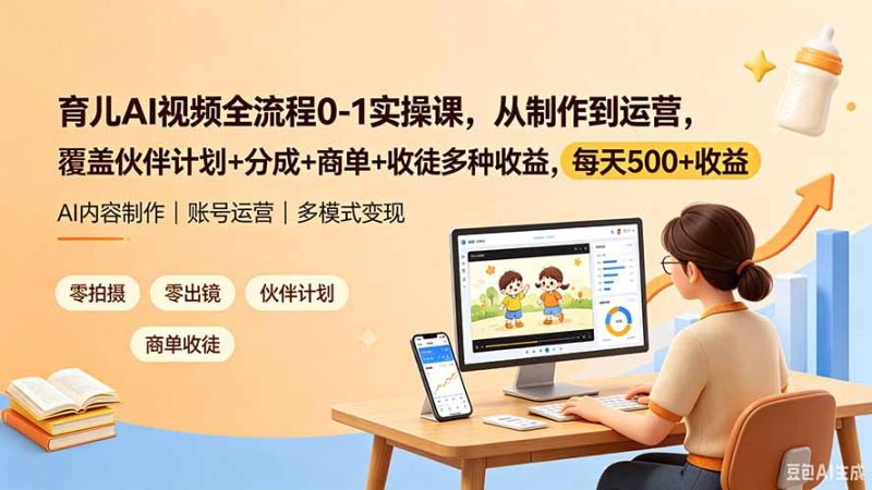 育儿AI视频全流程0-1实操课,从制作到运营,覆盖伙伴计划+分成+商单+收徒多种收益,每天500+收益|云雀资源分享