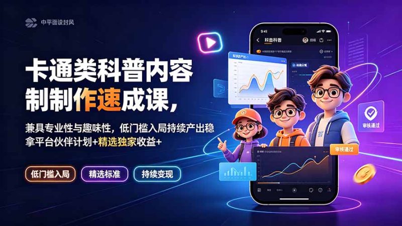 卡通类科普内容制作速成课，兼具专业性与趣味性，低门槛入局持续产出稳拿平台伙伴计划+精选独家收益|云雀资源分享