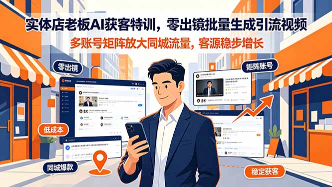 实体店老板AI获客特训,零出镜批量生成引流视频,多账号矩阵放大同城流量,客源稳步增长|云雀资源分享
