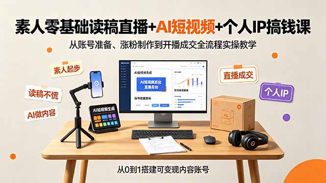 素人零基础读稿直播+AI短视频+个人IP搞钱课,从账号准备、涨粉制作到开播成交全流程实操教学|云雀资源分享