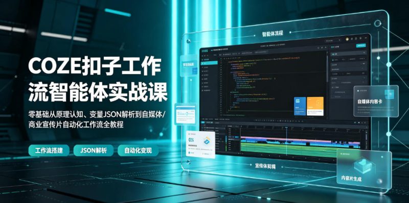COZE扣子工作流智能体实战课｜零基础从原理认知、变量JSON解析到自媒体/商业宣传片自动化工作流全教程|云雀资源分享