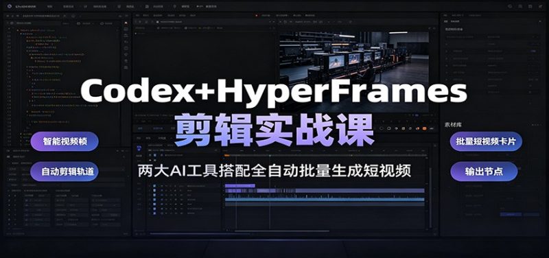 Codex+HyperFrames剪辑实战课:两大AI工具搭配全自动批量生成短视频|云雀资源分享