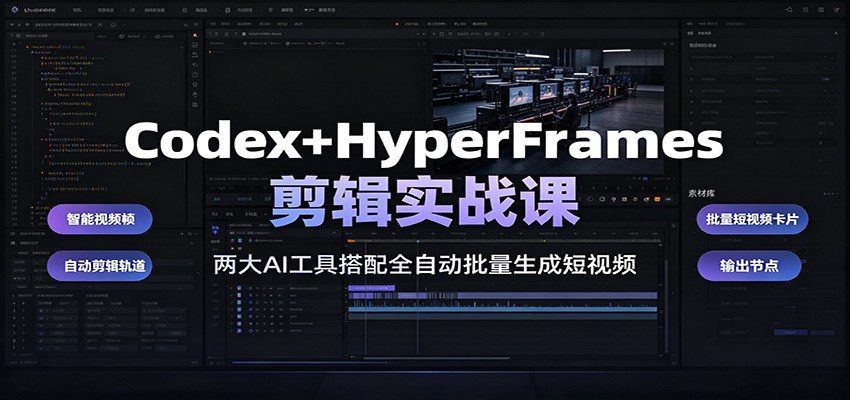 Codex+HyperFrames剪辑实战课：两大AI工具搭配全自动批量生成短视频|云雀资源分享