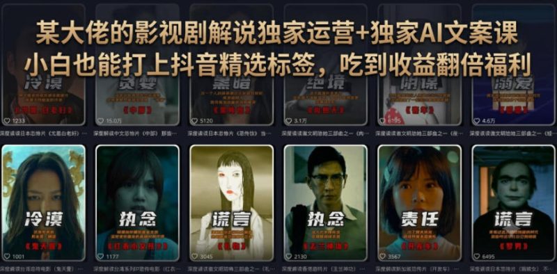 某大佬的影视剧解说独家运营+独家AI文案课，小白0粉丝也能快速打上抖音精选标签、吃到收益翻倍福利|云雀资源分享