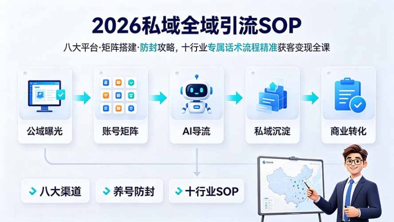 2026私域全域引流SOP|八大平台·矩阵搭建·防封攻略,十行业专属话术流程精准获客变现全课|云雀资源分享