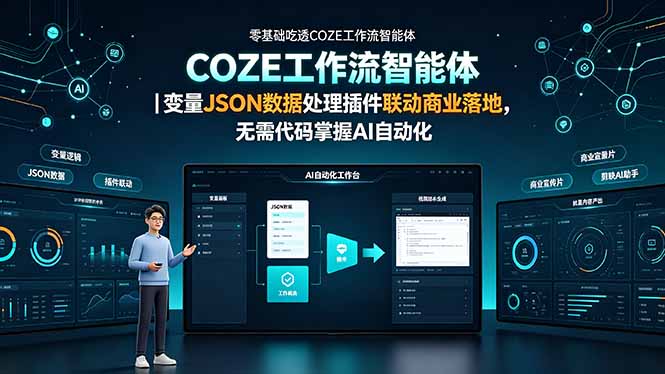 零基础吃透COZE工作流智能体|变量JSON数据处理插件联动商业落地,无需代码掌握AI自动化|云雀资源分享