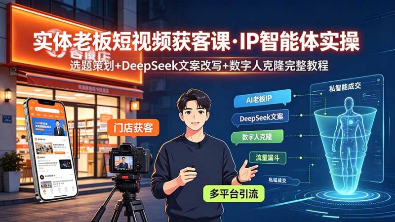 实体老板短视频获客课·IP智能体实操|选题策划+DeepSeek文案改写+数字人克隆完整教程|云雀资源分享