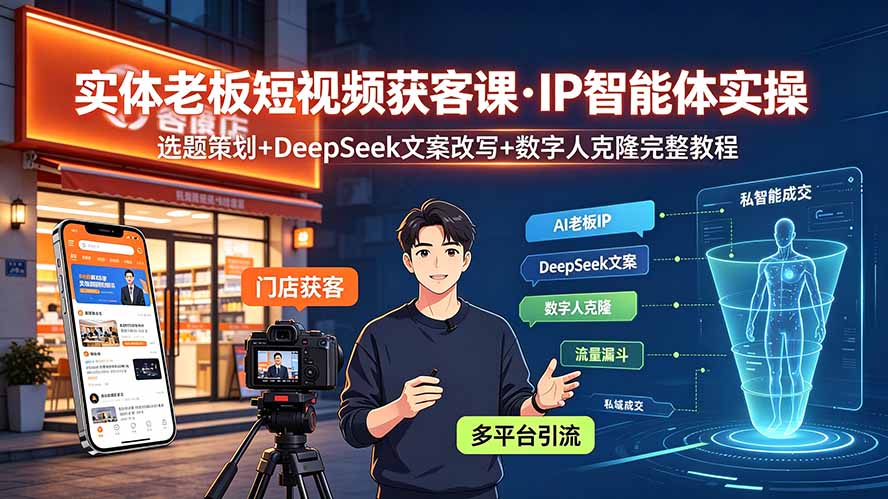 实体老板短视频获客课·IP智能体实操|选题策划+DeepSeek文案改写+数字人克隆完整教程|云雀资源分享