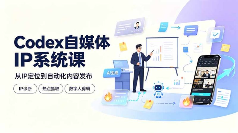Codex自媒体IP系统课:IP诊断/热点抓取/IP蒸馏 Skill,爆款复刻数字人多平台自动发布教程|云雀资源分享