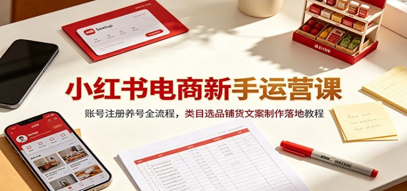 小红书电商新手运营课：账号注册养号全流程，类目选品铺货文案制作落地教程|云雀资源分享