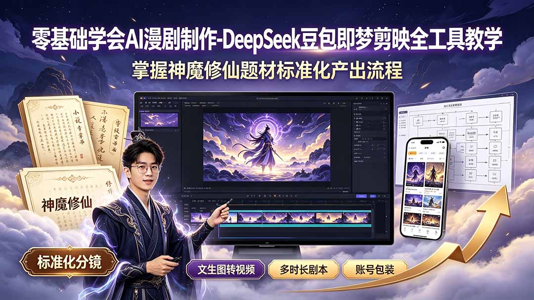 零基础学会AI漫剧制作-DeepSeek豆包即梦剪映全工具教学，掌握神魔修仙题材标准化产出流程|云雀资源分享