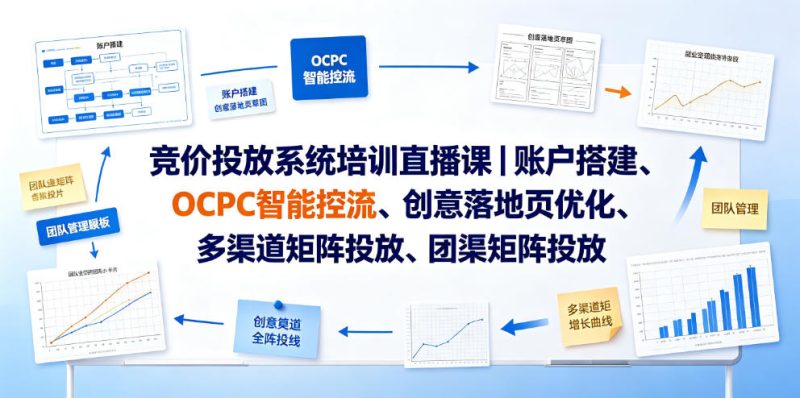 竞价投放系统培训直播课｜账户搭建、OCPC智能控流、创意落地页优化、多渠道矩阵投放、团队管理与副业变现全阶实战(更新0709)|云雀资源分享