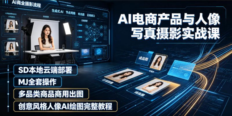 AI电商产品与人像写真摄影实战课｜SD本地云端部署、MJ全套操作、多品类商品商用出图、创意风格人像AI绘图完整教程|云雀资源分享