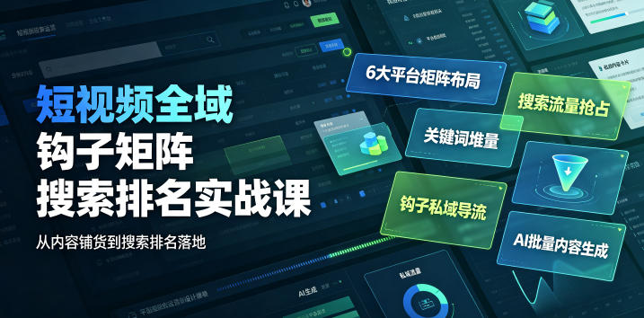 短视频全域钩子矩阵搜索排名实战课｜6大平台矩阵布局、关键词堆量抢占搜索流量、钩子私域导流、AI批量内容生成|云雀资源分享