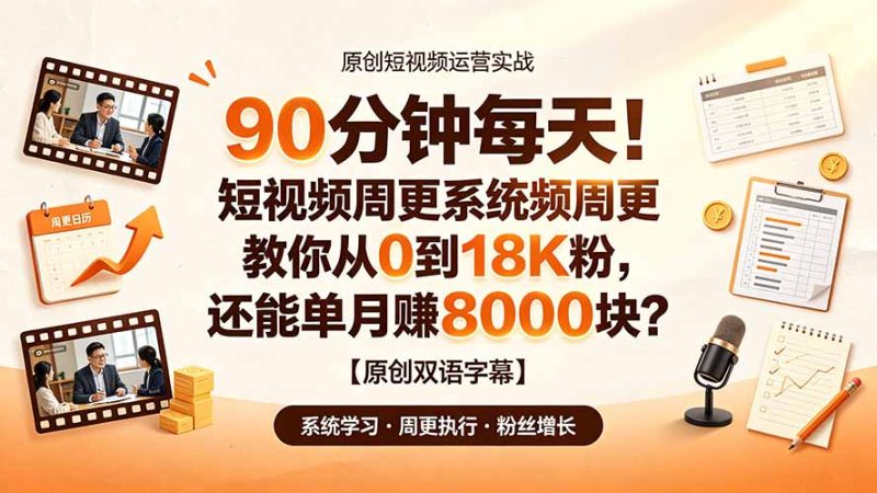 90 分钟每天!短视频周更系统教你从 0 到 18K 粉,还能单月赚 8000 块?【原创双语字幕】|云雀资源分享