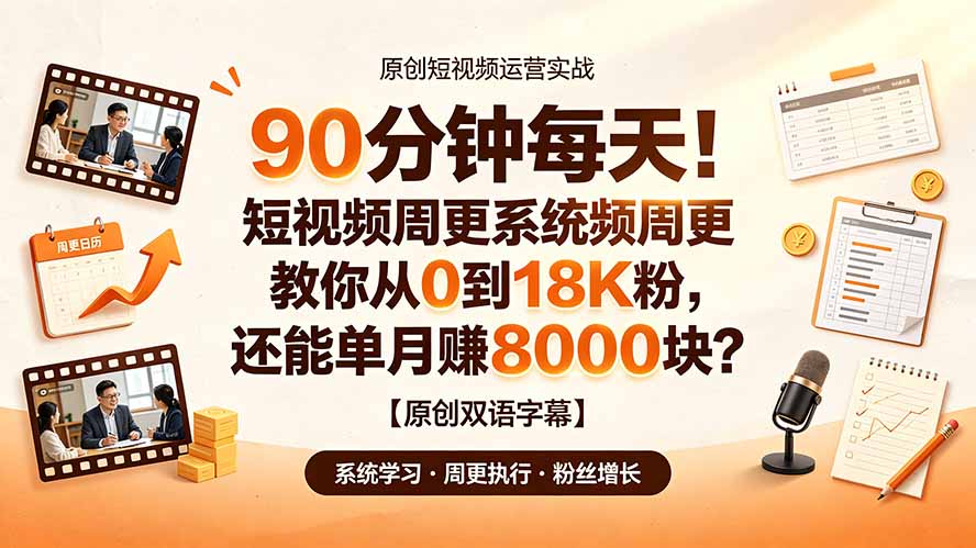 90 分钟每天!短视频周更系统教你从 0 到 18K 粉,还能单月赚 8000 块?【原创双语字幕】|云雀资源分享