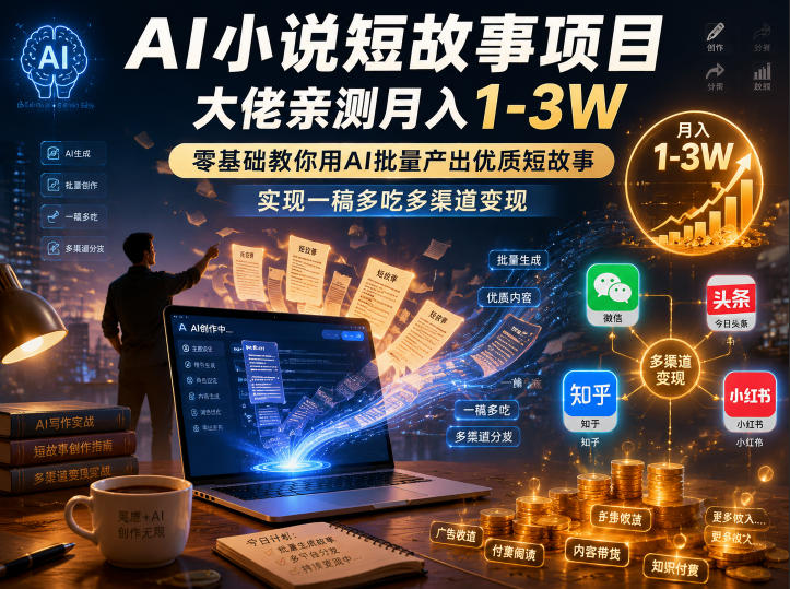 AI小说短故事项目，大佬亲测月入1-3W，零基础教你用AI批量产出优质短故事，实现一稿多吃多渠道变现(更新0710)|云雀资源分享