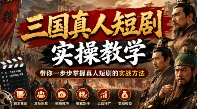 三国真人短剧实操教学，带你一步步掌握真人短剧的实战方法|云雀资源分享