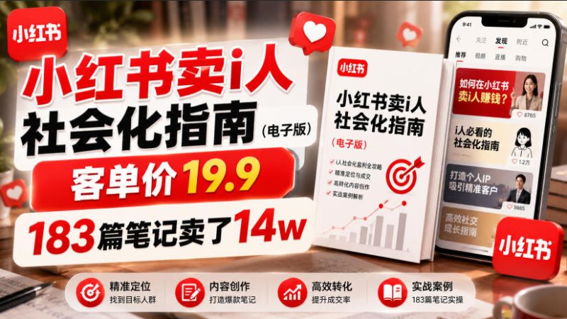 小红书卖I人社会化指南(电子版)，客单价19.9，183篇笔记卖了14w！|云雀资源分享