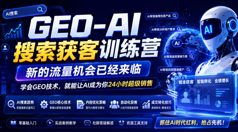 GEO-AI搜索获客训练营，新的流量机会已经来临，学会GEO技术，就能让AI成为你24小时超级销售|云雀资源分享