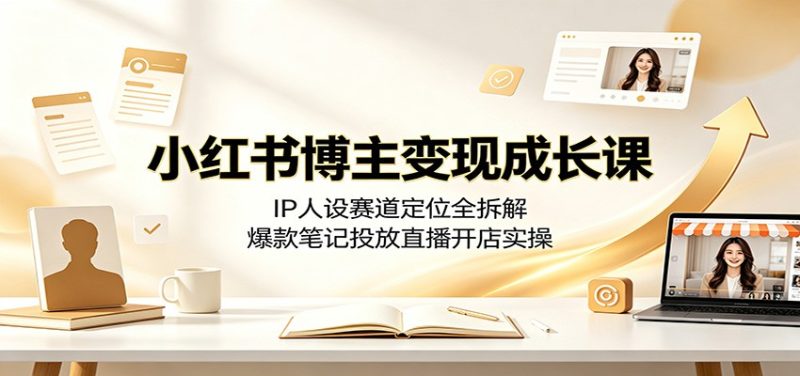 小红书博主变现成长课:IP人设赛道定位全拆解,爆款笔记投放直播开店实操|云雀资源分享
