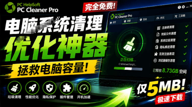 轻松吊打Win系统自带工具!电脑清理神器,拯救电脑容量,仅5MB,完全免费使用PC Cleaner Pro|云雀资源分享