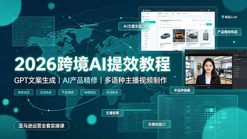 2026跨境AI提效教程·GPT文案生成|AI产品精修|多语种主播视频制作,亚马逊运营全套实操课|云雀资源分享