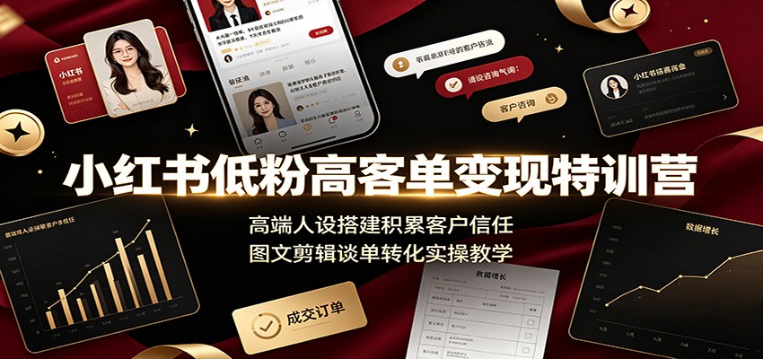小红书低粉高客单变现特训营:高端人设搭建积累客户信任,图文剪辑谈单转化实操教学|云雀资源分享