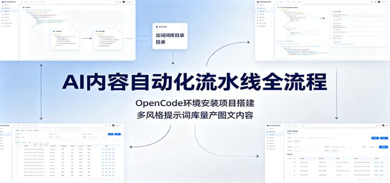 AI内容自动化流水线全流程:OpenCode环境安装项目搭建,多风格提示词库量产图文内容|云雀资源分享
