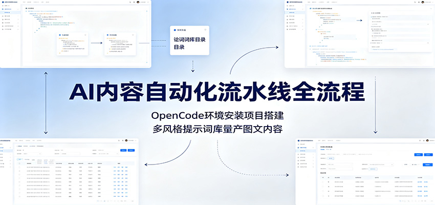 AI内容自动化流水线全流程:OpenCode环境安装项目搭建,多风格提示词库量产图文内容|云雀资源分享