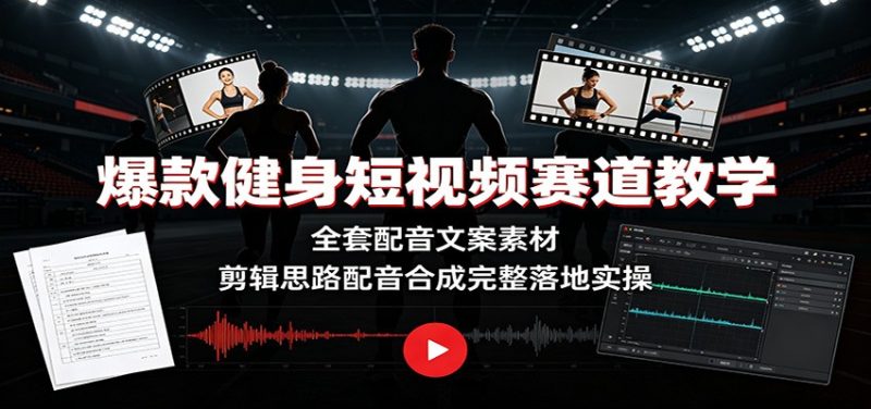 爆款健身短视频赛道教学:全套配音文案素材,剪辑思路配音合成完整落地实操|云雀资源分享