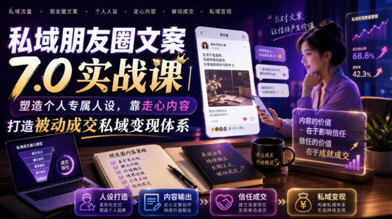 私域朋友圈文案7.0实战课|塑造个人专属人设,靠走心内容打造被动成交私域变现体系|云雀资源分享