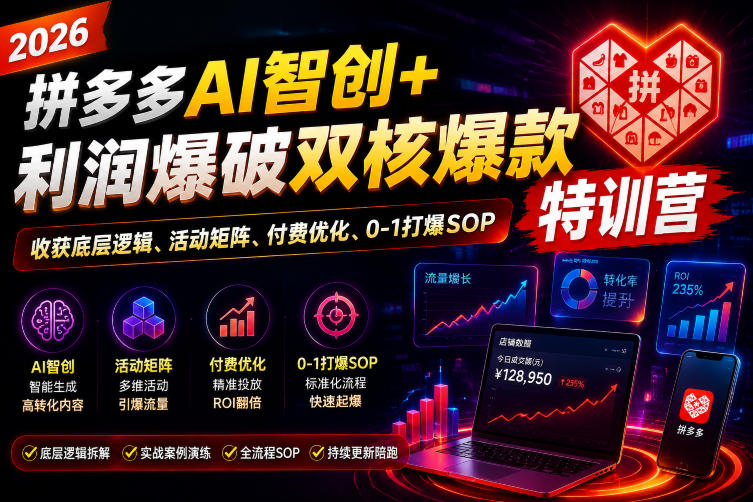 2026拼多多AI智创+利润爆破双核爆款特训营,收获底层逻辑、活动矩阵、付费优化、0-1打爆SOP|云雀资源分享