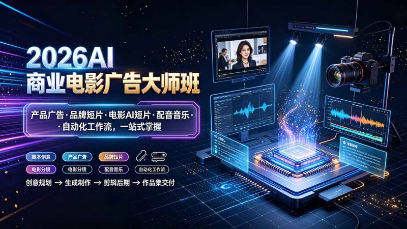 2026AI商业电影广告大师班:产品广告·品牌短片·电影AI短片·配音音乐·自动化工作流,一站式掌握|云雀资源分享