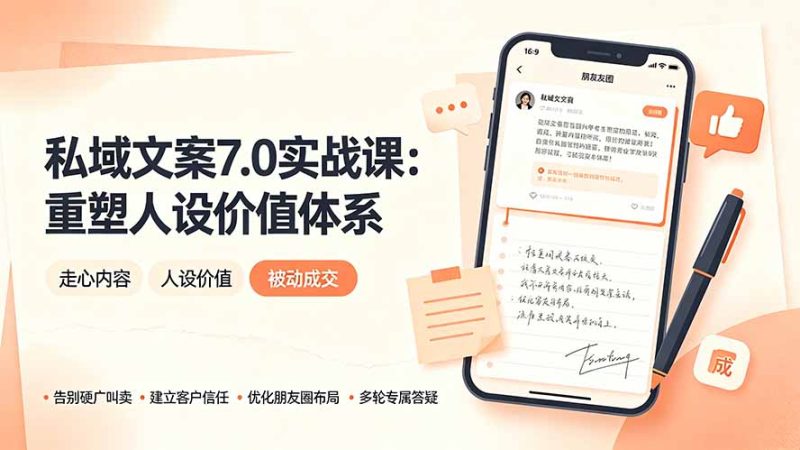 私域文案实战课7.0:重塑人设价值体系|-告别硬广推销×走心内容×自我价值塑造,实现被动成交|云雀资源分享