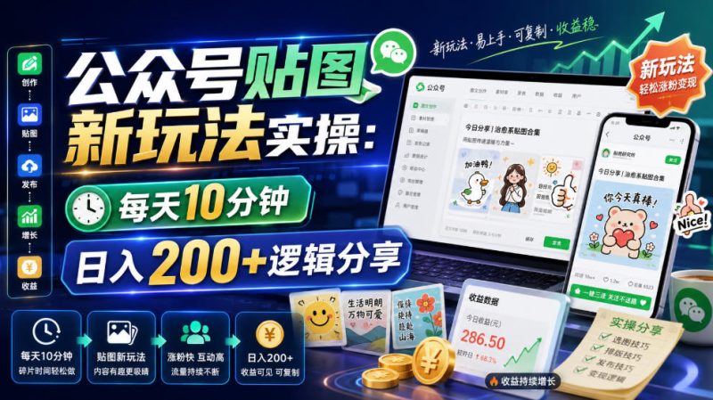 公众号贴图新玩法实操,每天10分钟,日入200+逻辑分享|云雀资源分享
