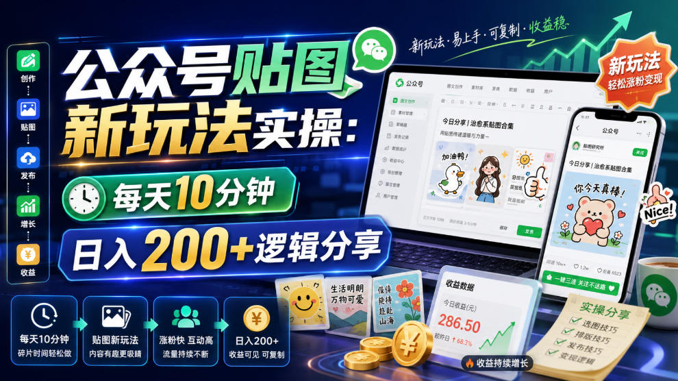 公众号贴图新玩法实操，每天10分钟，日入200+逻辑分享|云雀资源分享