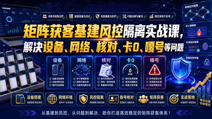 矩阵获客基建风控隔离实战课，解决设备、网络、核对、卡0、嘎号等问题|云雀资源分享