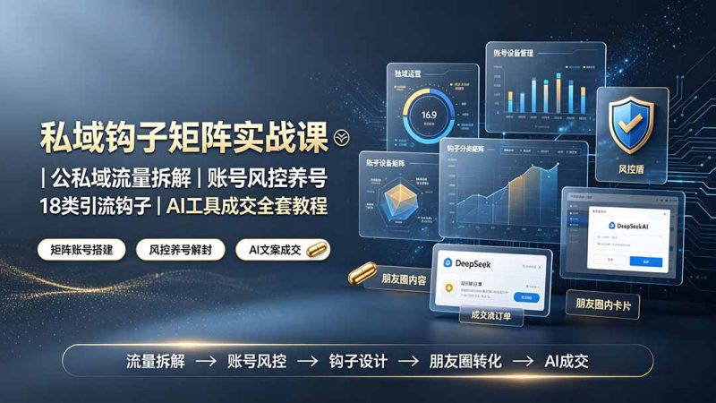 私域钩子矩阵实战课〓公私域流量拆解|账号风控养号|18类引流钩子|AI工具成交全套教程|云雀资源分享