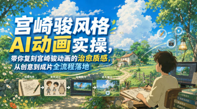 宫崎骏风格AI动画实操,带你复刻宫崎骏动画的治愈质感,从创意到成片全流程落地|云雀资源分享