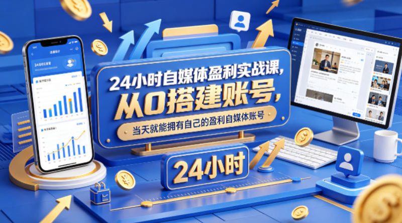 24小时自媒体盈利实战课,从0搭建账号,当天就能拥有自己的盈利自媒体账号|云雀资源分享