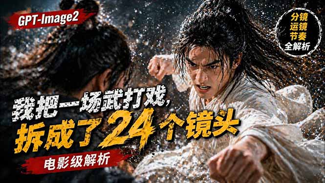 用GPT-Image2,把一段武打对决拆成24个连续镜头,从人物建立、动作衔接、运镜节奏,到情绪爆发|云雀资源分享