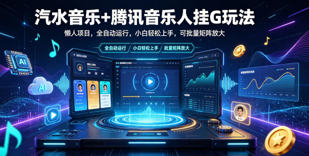 汽水音乐+腾讯音乐人挂G玩法，懒人项目，全自动运行，小白轻松上手，可批量矩阵放大【揭秘】