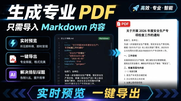 只需导入Markdown内容，实时预览一键导出专业PDF！轻松解决AI生成内容排版问题Presto