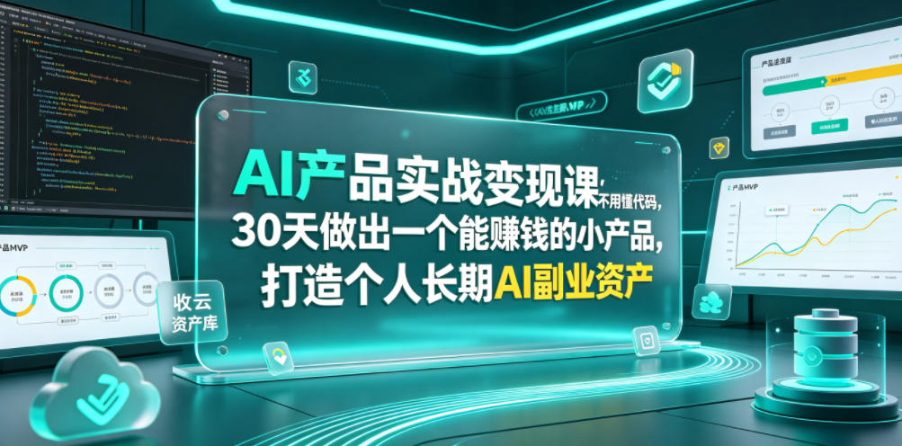 AI产品实战变现课，不用懂代码，30天做出一个能賺钱的小产品，打造个人长期AI副业资产