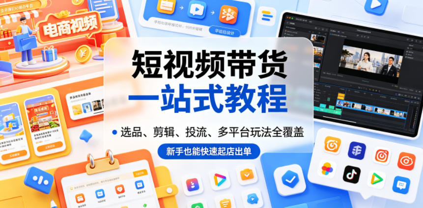 短视频带货一站式教程，选品、剪辑、投流、多平台玩法全覆盖，新手也能快速起店出单