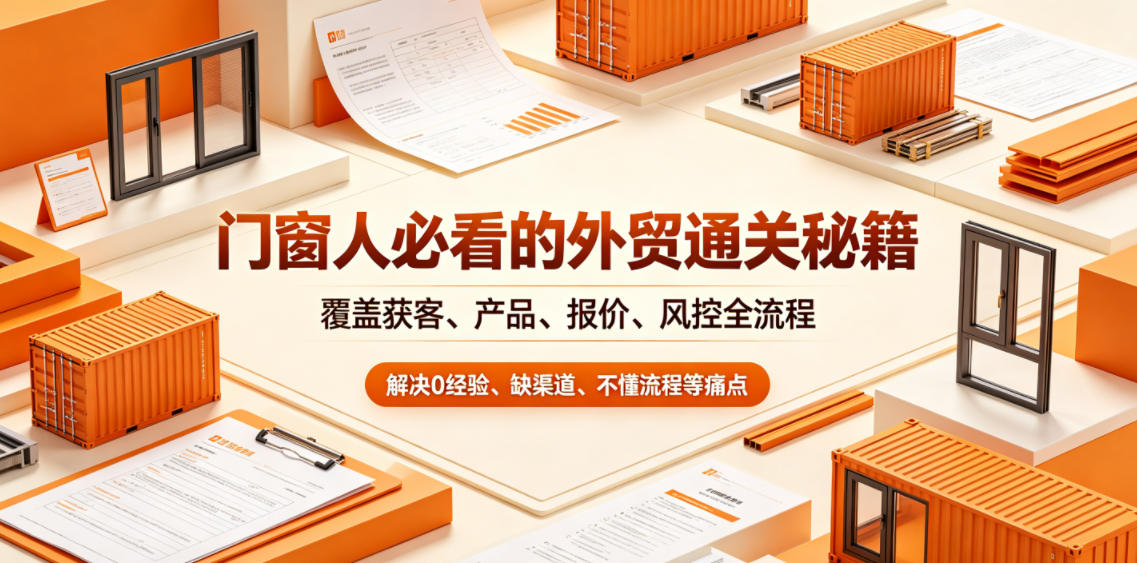 门窗人必看的外贸通关秘籍，块覆盖获客、产品、报价、风控全流程，解决0经验、缺渠道、不懂流程等痛点
