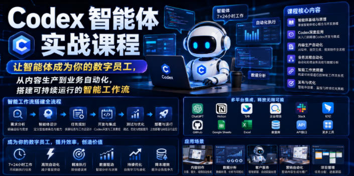 Codex智能体实战课程，让智能体成为你的数字员工，从内容生产到业务自动化，搭建可持续运行的智能工作流